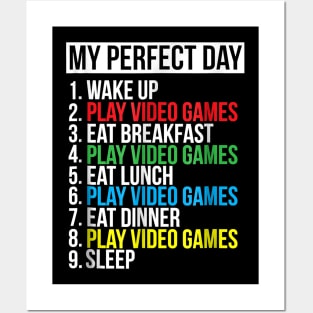 My Perfect Day Video Games T-shirt Funny Cool Gamer Tee Gift Posters and Art